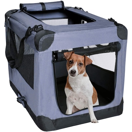 Arf Pets Dog Soft Crate 27 Inch Kennel - Soft Sided 3 Door Folding Travel Carrier APSC0026